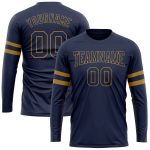 Custom Name and Number Navy Old Gold Long Sleeve Performance T-Shirt - Salute to Service Team Style Personalized Navy Navy-Old