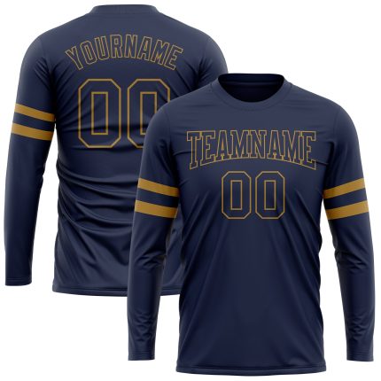 Custom Name and Number Navy Old Gold Long Sleeve Performance T-Shirt - Salute to Service Team Style Personalized Navy Navy-Old