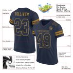 Custom Navy-Old Gold Football Jersey with Personalized Name and Number | Authentic Mesh Team Gear Personalized Navy Navy-Old