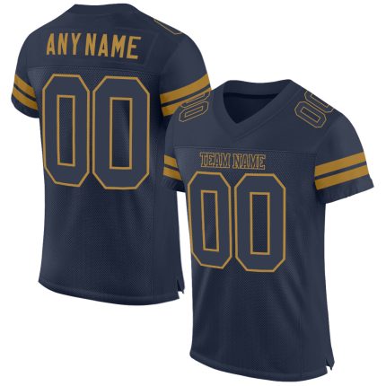 Custom Navy-Old Gold Football Jersey with Personalized Name and Number | Authentic Mesh Team Gear Personalized Navy Navy-Old