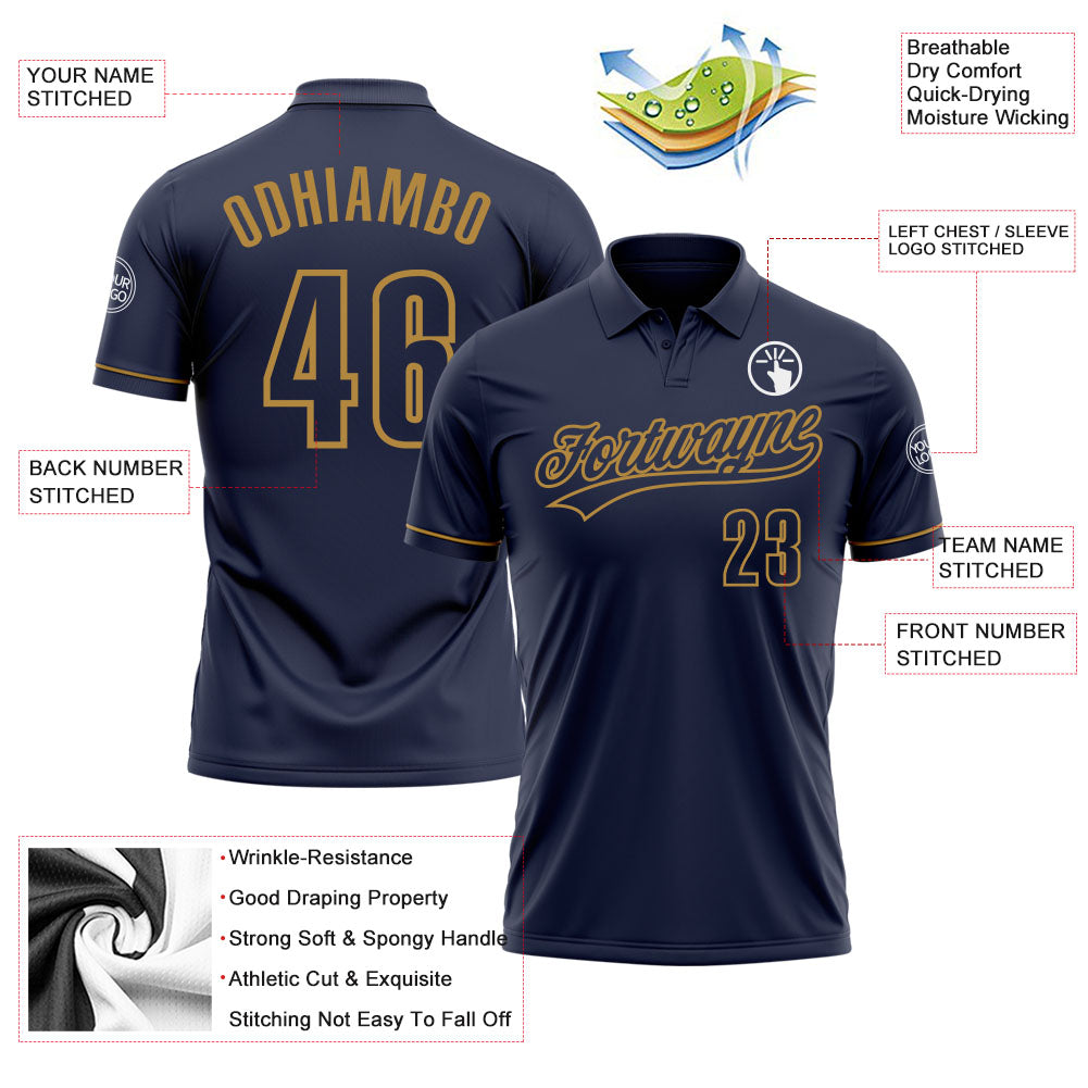 Personalized Navy Navy-Old Gold Performance Vapor Golf Polo Shirt Team Custom Name and Number Custom Name & Number Performance Vapor Golf Polo Shirt - Navy/Old Gold Personalized Navy Navy-Old Gold Performance Vapor - Image 3