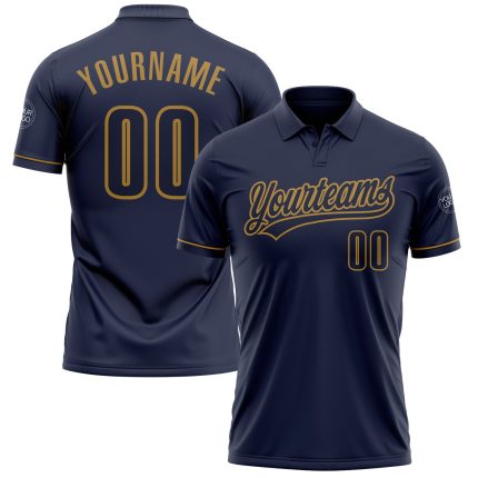 Custom Name & Number Performance Vapor Golf Polo Shirt - Navy/Old Gold Personalized Navy Navy-Old Gold Performance Vapor