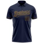 Custom Name & Number Performance Vapor Golf Polo Shirt - Navy/Old Gold Personalized Navy Navy-Old Gold Performance Vapor