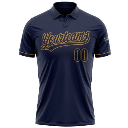 Custom Name & Number Performance Vapor Golf Polo Shirt - Navy/Old Gold Personalized Navy Navy-Old Gold Performance Vapor