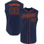Personalized Navy-Orange Authentic Baseball Jersey Custom Name & Number - Sleeveless Team Apparel Personalized Navy Navy-Orange