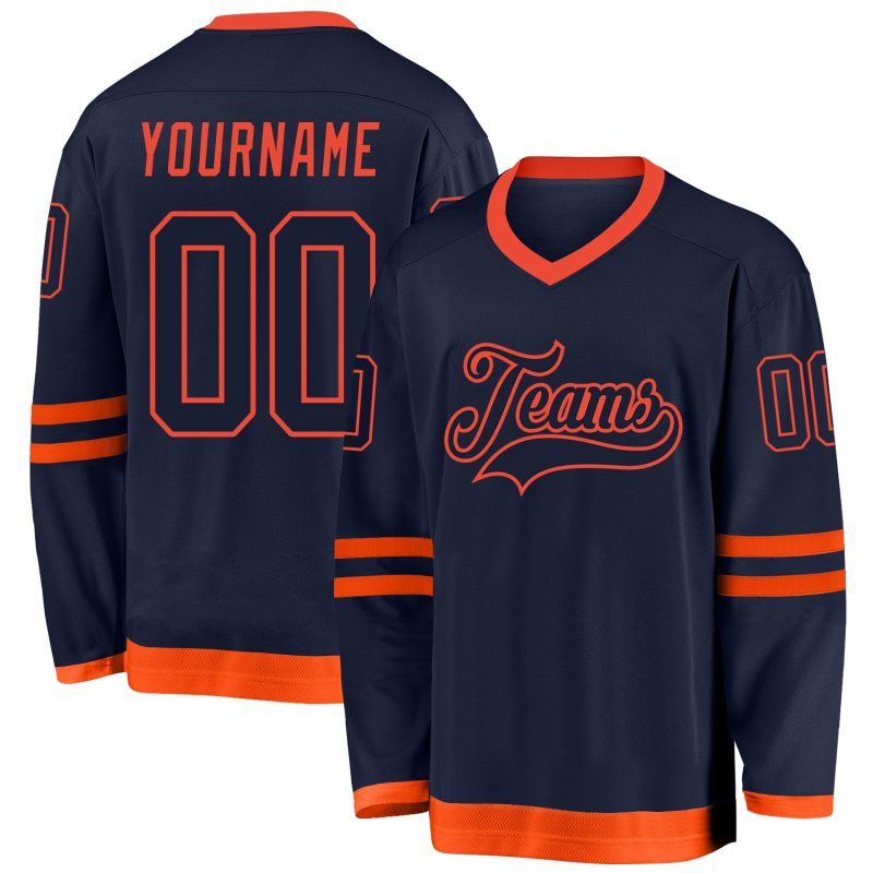 Custom Name and Number Personalized Navy-Orange Hockey Jersey for Team Personalized Navy Navy-Orange Hockey Jersey Team Custom