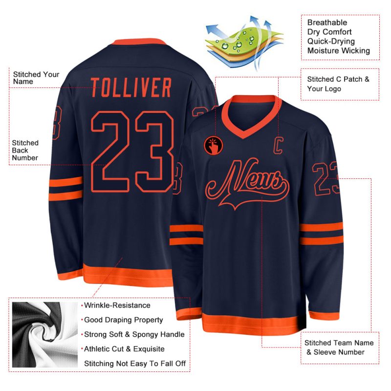 Custom Name and Number Personalized Navy-Orange Hockey Jersey for Team Personalized Navy Navy-Orange Hockey Jersey Team Custom