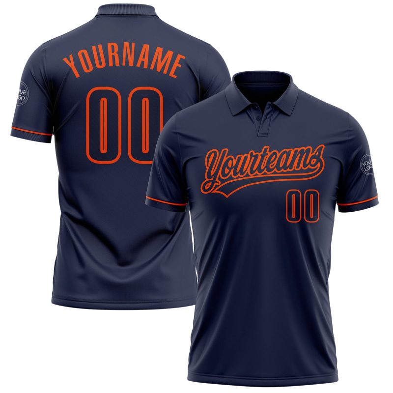 Custom Name and Number Navy-Orange Performance Golf Polo Shirt - Personalized Team Shirt Personalized Navy Navy-Orange Performance