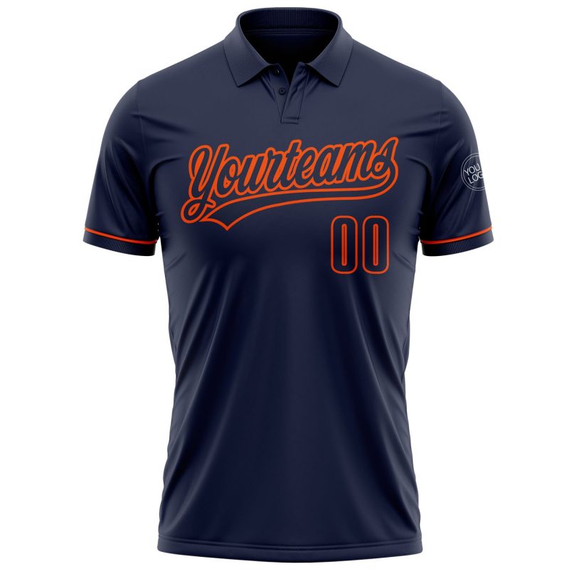 Custom Name and Number Navy-Orange Performance Golf Polo Shirt - Personalized Team Shirt Personalized Navy Navy-Orange Performance