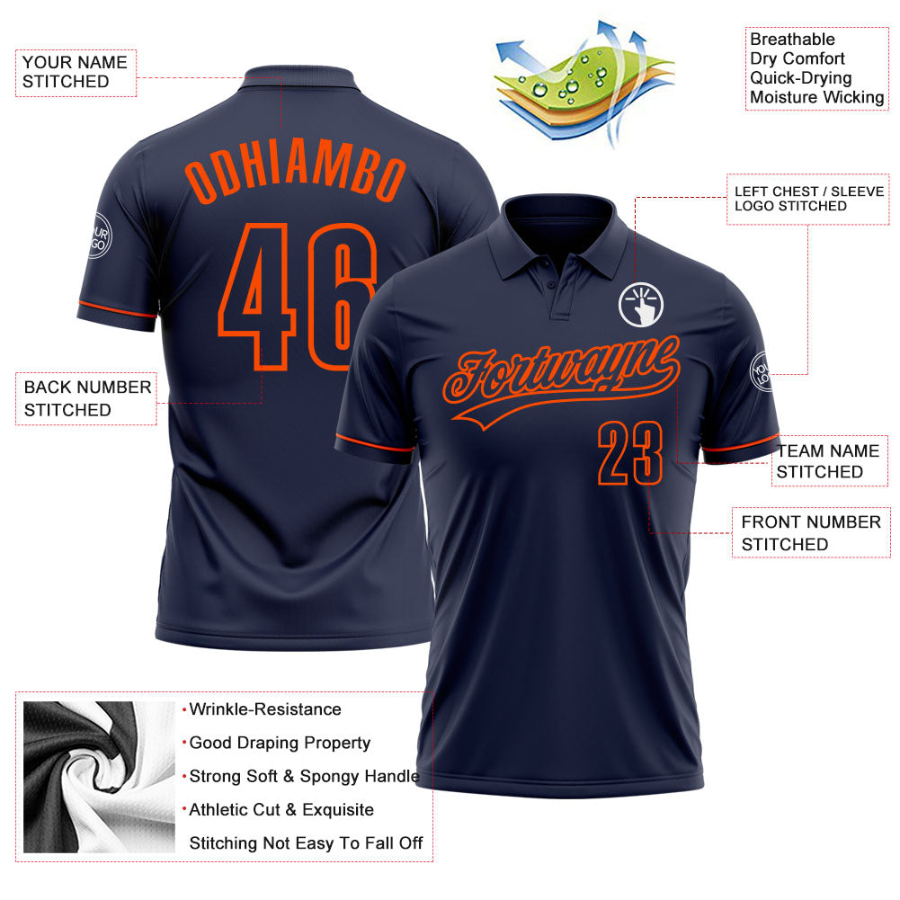 Personalized Navy Navy-Orange Performance Vapor Golf Polo Shirt Team Custom Name and Number Custom Name and Number Navy-Orange Performance Golf Polo Shirt - Personalized Team Shirt Personalized Navy Navy-Orange Performance - Image 3