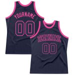 Custom Name & Number Navy-Pink Throwback Basketball Jersey - Personalized Team Apparel Personalized Navy Navy-Pink Authentic