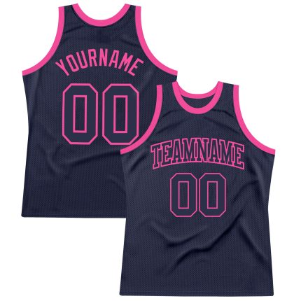 Custom Name & Number Navy-Pink Throwback Basketball Jersey - Personalized Team Apparel Personalized Navy Navy-Pink Authentic