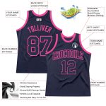 Custom Name & Number Navy-Pink Throwback Basketball Jersey - Personalized Team Apparel Personalized Navy Navy-Pink Authentic