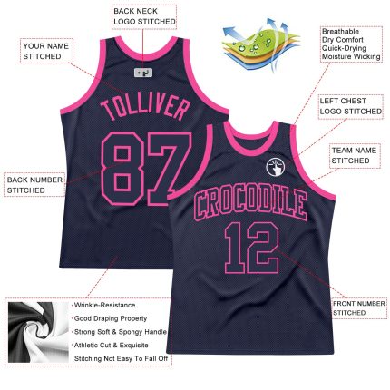 Custom Name & Number Navy-Pink Throwback Basketball Jersey - Personalized Team Apparel Personalized Navy Navy-Pink Authentic