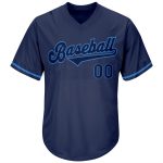 Custom Name and Number Authentic Throwback Baseball Jersey Shirt - Personalized Navy and Powder Blue Rib-Knit Team Apparel