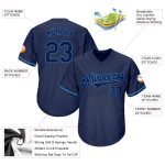 Custom Name and Number Authentic Throwback Baseball Jersey Shirt - Personalized Navy and Powder Blue Rib-Knit Team Apparel