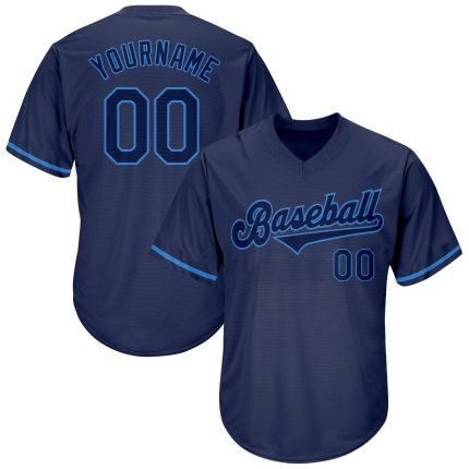 Custom Name and Number Authentic Throwback Baseball Jersey Shirt - Personalized Navy and Powder Blue Rib-Knit Team Apparel
