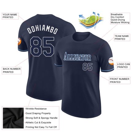 Custom Team Performance T-Shirt with Personalized Name & Number - Navy Navy-Powder Blue Personalized Navy Navy-Powder Blue
