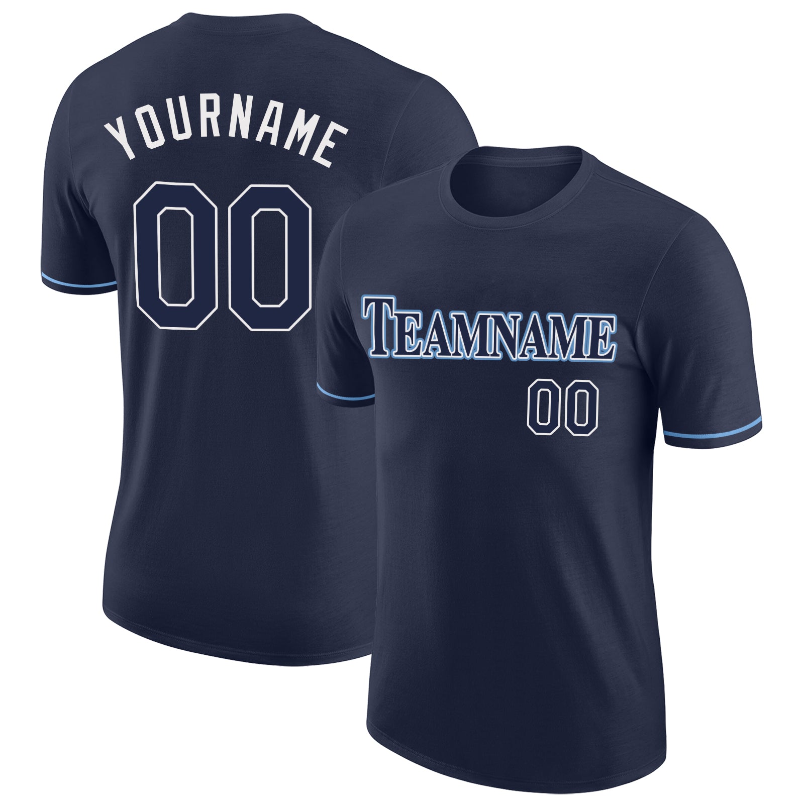 Custom Team Performance T-Shirt with Personalized Name & Number - Navy Navy-Powder Blue Personalized Navy Navy-Powder Blue