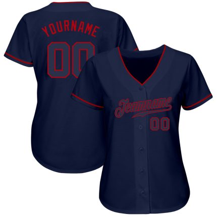 Custom Name and Number Personalized Authentic Baseball Jersey Navy Red Personalized Navy Navy-Red Authentic Baseball Jersey