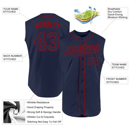 Personalized Navy Red Authentic Baseball Jersey Custom Name Number Sleeveless Team Apparel Personalized Navy Navy-Red Authentic