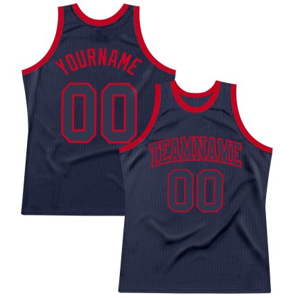 Personalized Authentic Throwback Basketball Jersey - Custom Name & Number in Navy/Red Team Colors Personalized Navy Navy-Red