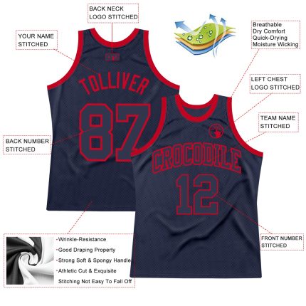Personalized Authentic Throwback Basketball Jersey - Custom Name & Number in Navy/Red Team Colors Personalized Navy Navy-Red