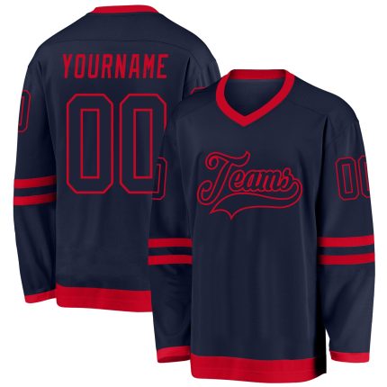 Custom Name and Number Personalized Navy and Red Hockey Jersey for Team Personalized Navy Navy-Red Hockey Jersey Team Custom
