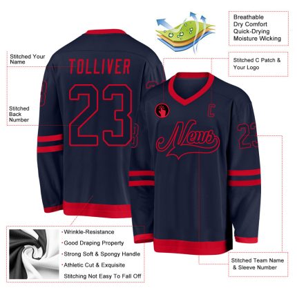 Custom Name and Number Personalized Navy and Red Hockey Jersey for Team Personalized Navy Navy-Red Hockey Jersey Team Custom