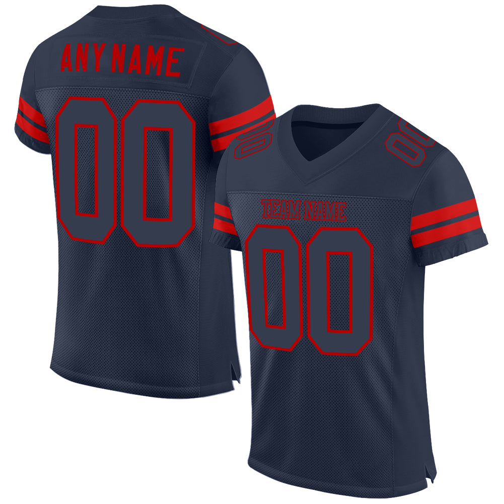 Custom Personalized Navy-Red Mesh Football Jersey with Team Name and Number - Authentic Sports Gear Personalized Navy Navy-Red