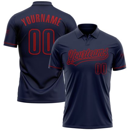 Personalized Navy Red Performance Vapor Golf Polo Shirt Custom Name Number Personalized Navy Navy-Red Performance Vapor Golf