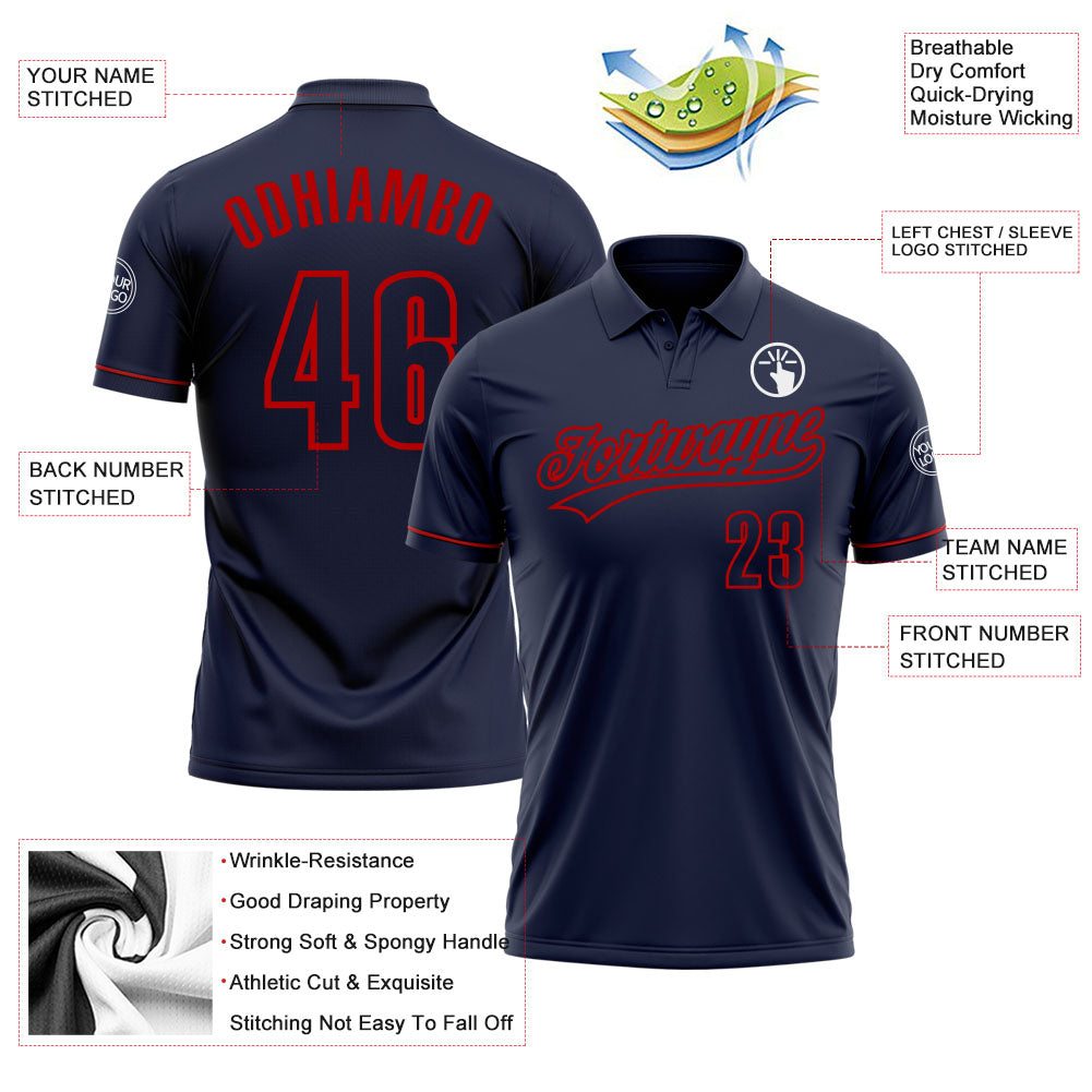 Personalized Navy Navy-Red Performance Vapor Golf Polo Shirt Team Custom Name and Number Personalized Navy Red Performance Vapor Golf Polo Shirt Custom Name Number Personalized Navy Navy-Red Performance Vapor Golf - Image 3