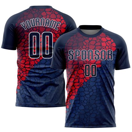 Personalized Soccer Uniform Jersey with Custom Name and Number - Navy and Red Sublimation Team Gear Personalized Navy Navy-Red
