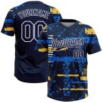 Custom Name and Number Unisex Softball Jersey 3D Pattern Navy Royal-Gold Two-Button Design Personalized Navy Navy Royal-Gold