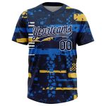 Custom Name and Number Unisex Softball Jersey 3D Pattern Navy Royal-Gold Two-Button Design Personalized Navy Navy Royal-Gold