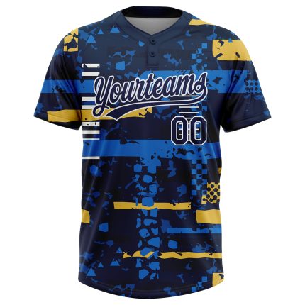 Custom Name and Number Unisex Softball Jersey 3D Pattern Navy Royal-Gold Two-Button Design Personalized Navy Navy Royal-Gold