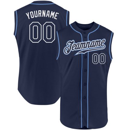 Custom Name and Number Personalized Navy-White Sleeveless Baseball Jersey - Authentic Team Apparel Personalized Navy Navy-White