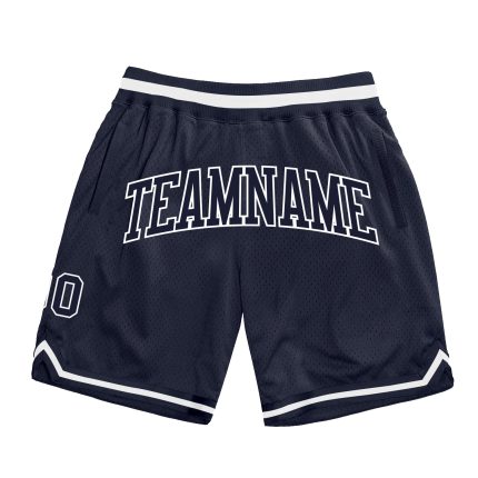Custom Team Name and Number Personalized Navy-White Authentic Throwback Basketball Shorts Personalized Navy Navy-White Authentic
