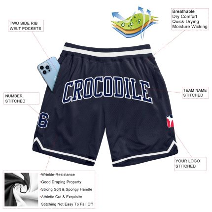 Custom Team Name and Number Personalized Navy-White Authentic Throwback Basketball Shorts Personalized Navy Navy-White Authentic