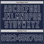 Custom Team Name Number Navy-White Bomber Full-Snap Varsity Jacket Personalized Navy Navy-White Bomber Full-Snap Varsity