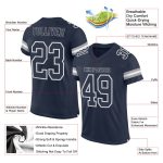 Personalized Custom Navy Blue Football Jersey with Mesh, Team Name & Number - Authentic NFL Style Personalized Navy Navy-White