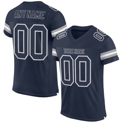 Personalized Custom Navy Blue Football Jersey with Mesh, Team Name & Number - Authentic NFL Style Personalized Navy Navy-White