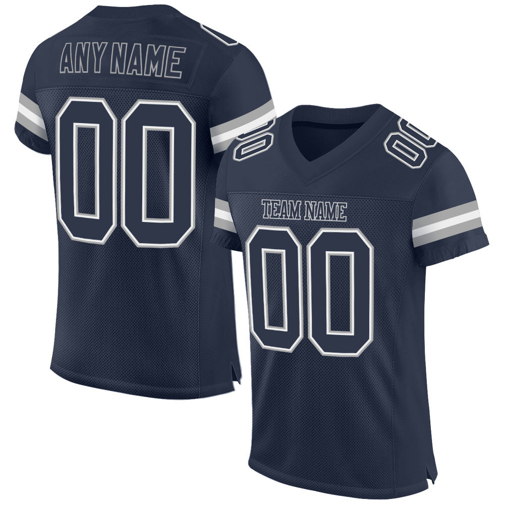 Personalized Custom Navy Blue Football Jersey with Mesh, Team Name & Number - Authentic NFL Style Personalized Navy Navy-White