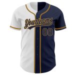 Custom Split Fashion Baseball Jersey - Personalized Navy White and Old Gold Team Name & Number Personalized Navy Navy White-Old