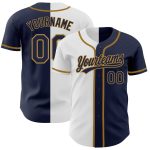 Custom Split Fashion Baseball Jersey - Personalized Navy White and Old Gold Team Name & Number Personalized Navy Navy White-Old