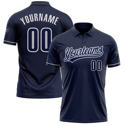 Custom Team Name Number Personalized Navy-White Golf Polo Shirt Performance Vapor Personalized Navy Navy-White Performance