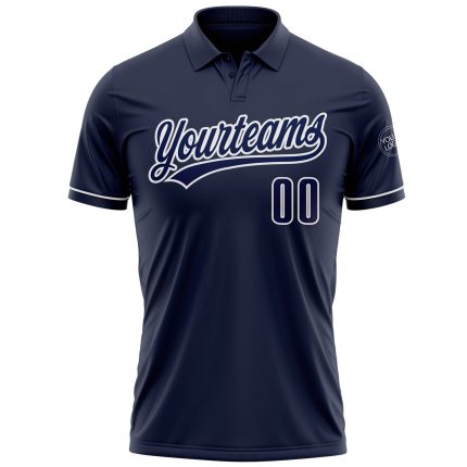 Custom Team Name Number Personalized Navy-White Golf Polo Shirt Performance Vapor Personalized Navy Navy-White Performance