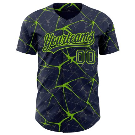 Customizable 3D Abstract Network Baseball Jersey - Personalized Navy Neon Green Design with Your Name & Number Personalized