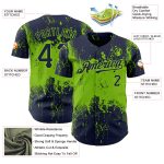 Custom Name and Number Baseball Jersey - Personalized Navy Neon Green 3D Abstract Splatter Grunge Art Design Personalized