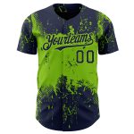 Custom Name and Number Baseball Jersey - Personalized Navy Neon Green 3D Abstract Splatter Grunge Art Design Personalized